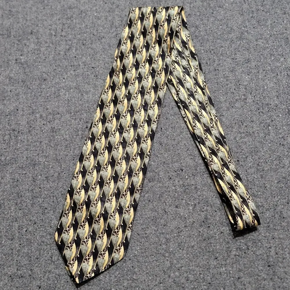 Ermenegildo Zegna Necktie Mens Classic Black Gold Italian Silk Designer 58